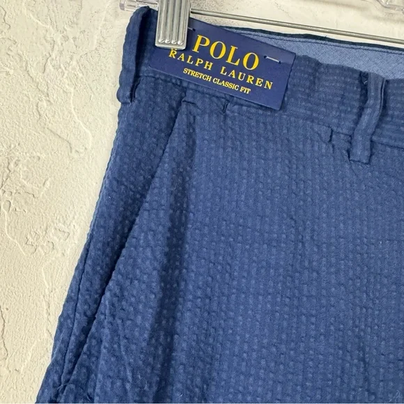 Polo Ralph Lauren Shorts Chino Flat Front Dress Navy Blue Solid Dark Textured‎